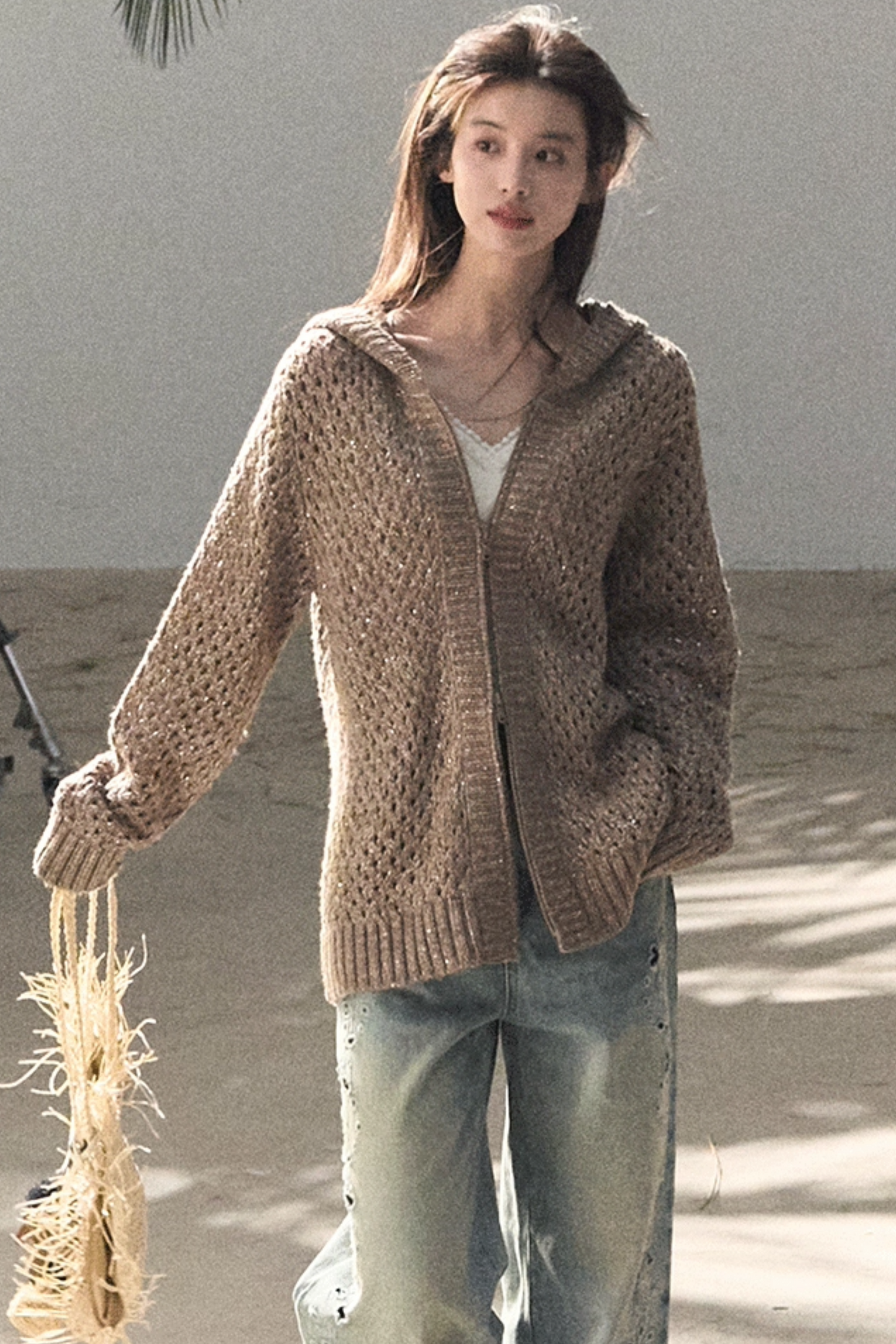 Laser Embroidery Distressed Jeans