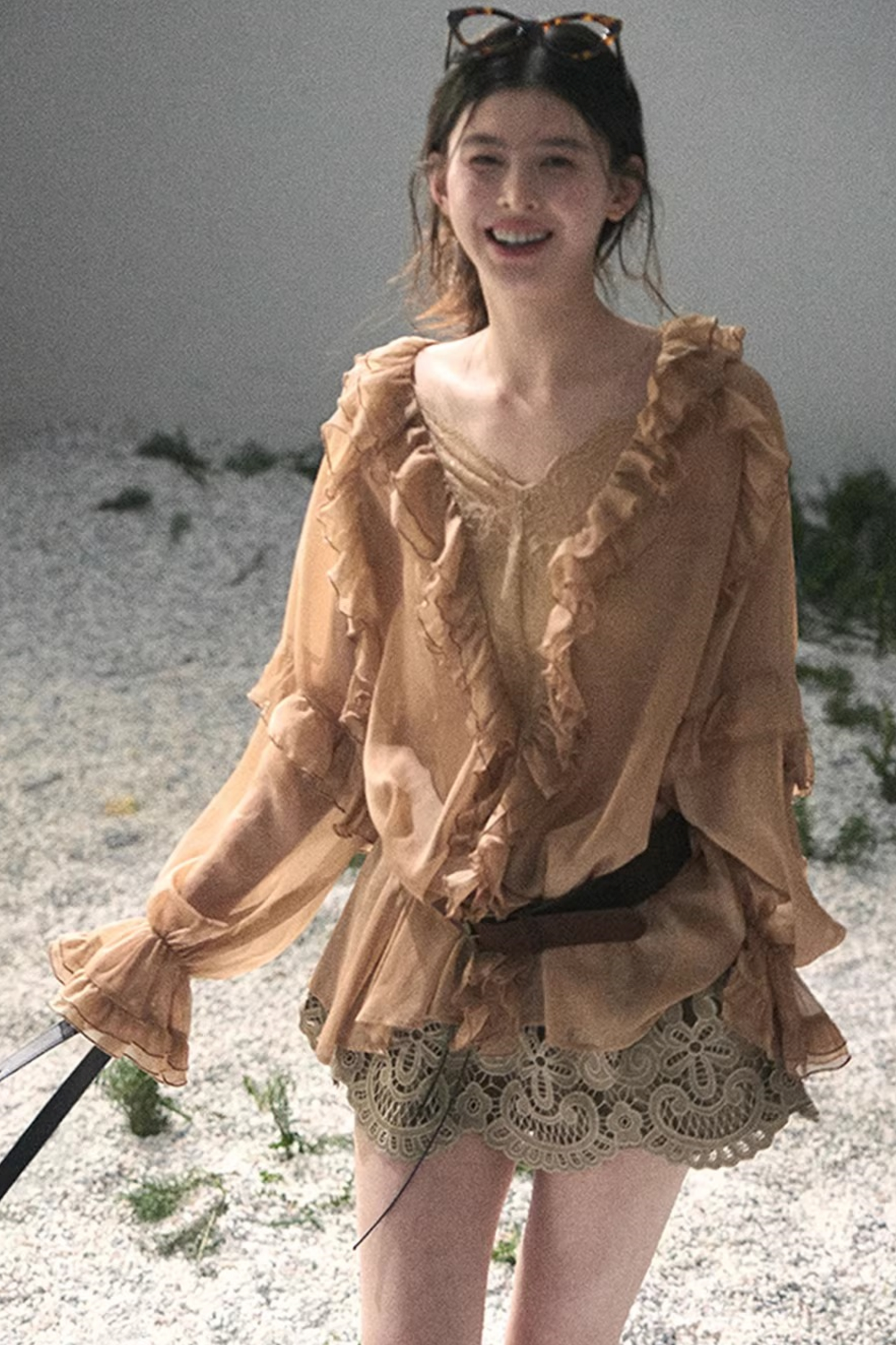Ruffled Lace Chiffon Blouse
