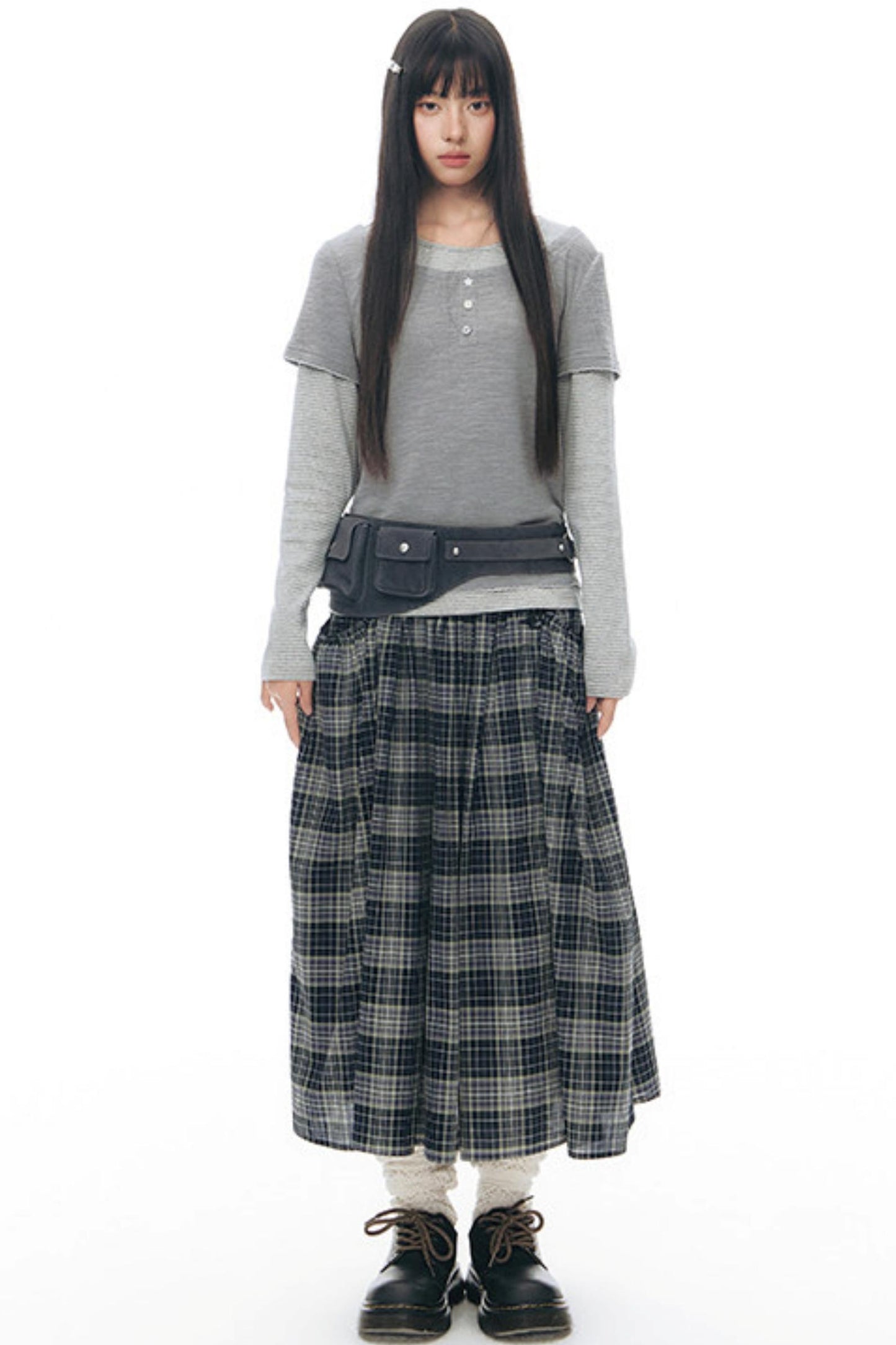 Retro Plaid Umbrella Skirt