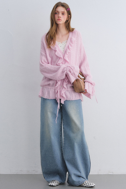 Wool Mohair Ruffled Cardigan