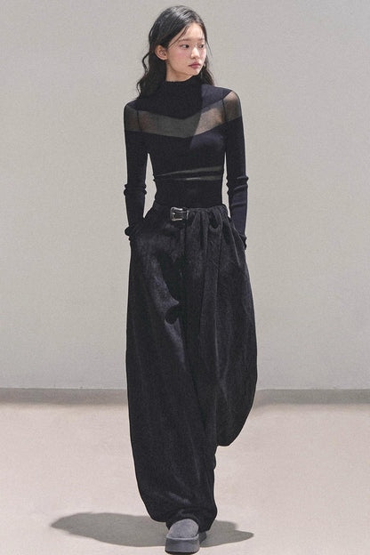 Fleece-Lined Wide-Leg Pants