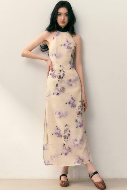 Pastel Lotus Neck-Tie Oriental Dress