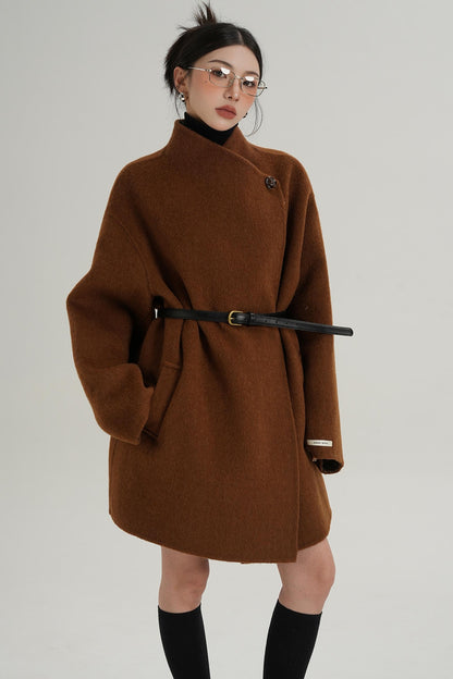 Lace-Up Reversible Wool Coat