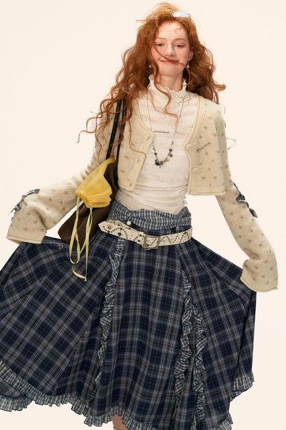 High-Neck Knitted Striped Slimming Shirt