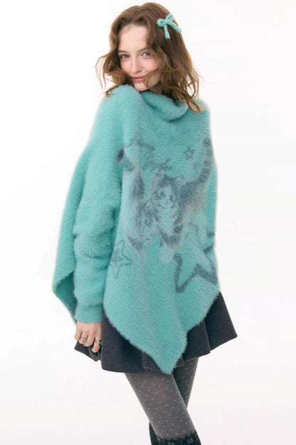 Star Painting Cat Turtleneck Sweater