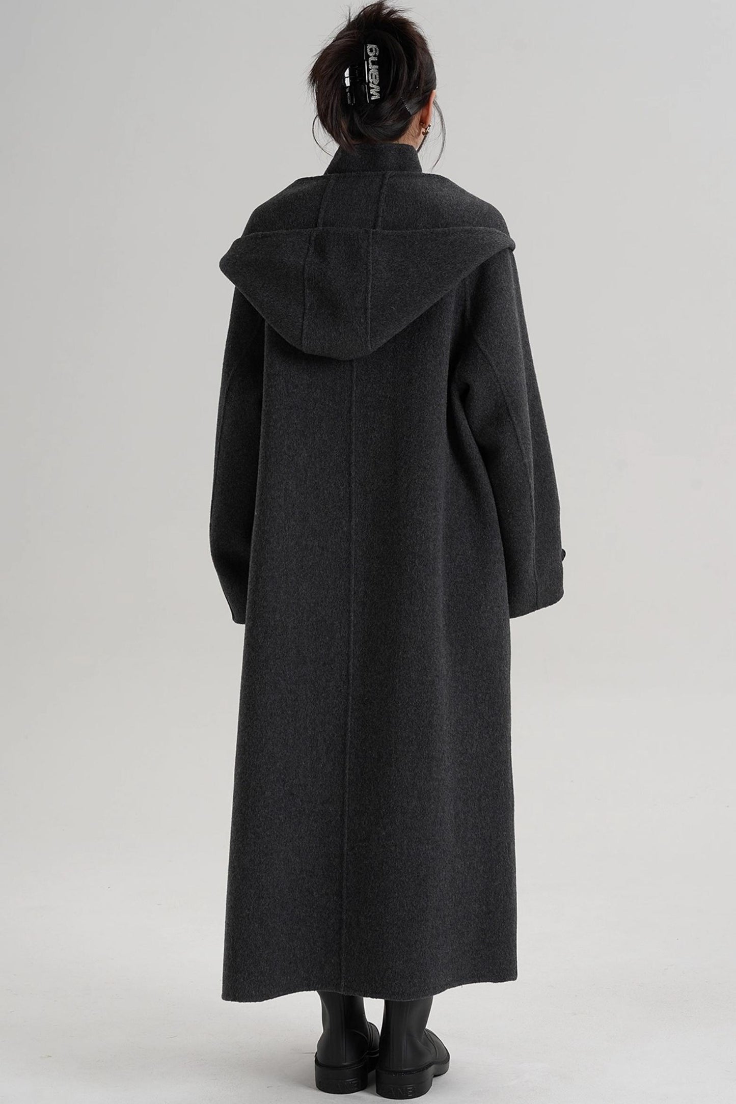 Temperament Hooded Scarf Wool Coat