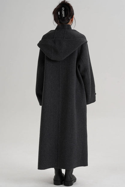 Temperament Hooded Scarf Wool Coat