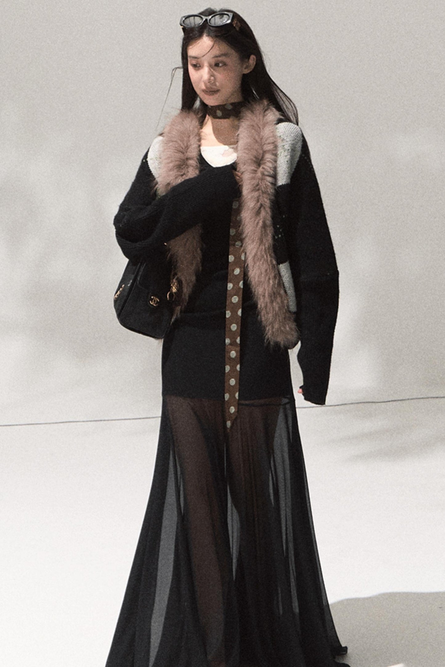 Skin Lace Wool Knit Sleeve Sweater Top