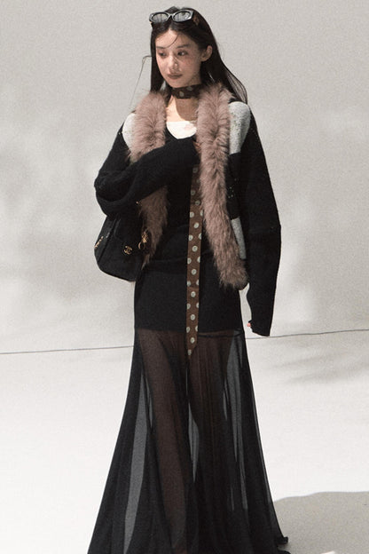 Skin Lace Wool Knit Sleeve Sweater Top