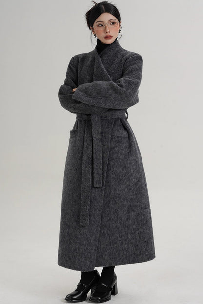 Elegant Gray-Blue Wool Coat