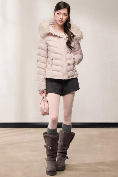 Fur Collar Hooded Slim Fit Jacket