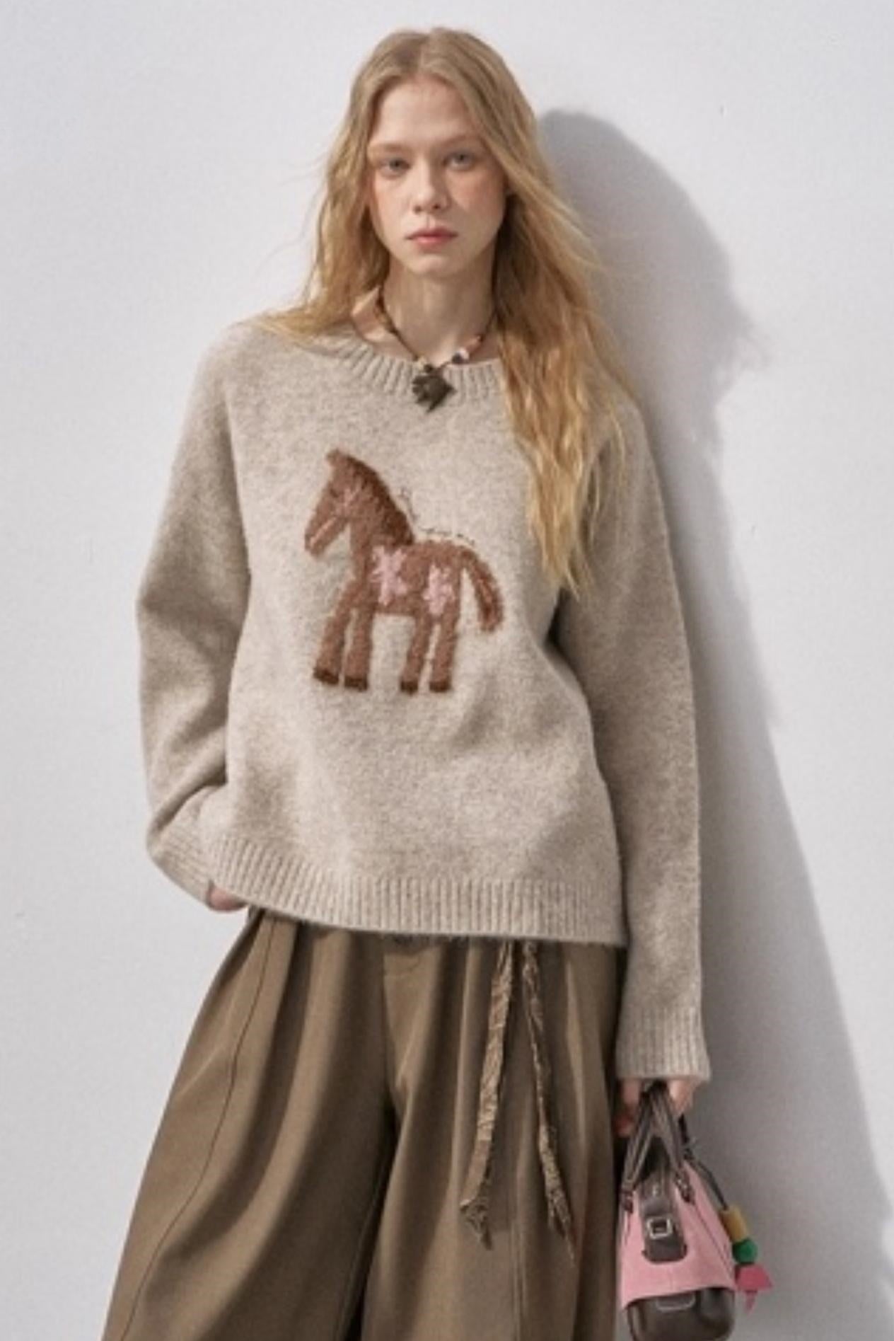 Floral Pony Festive Sweater