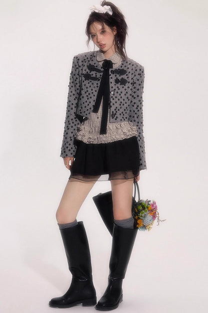 Flower Hem Shirt With Tie Set-Up