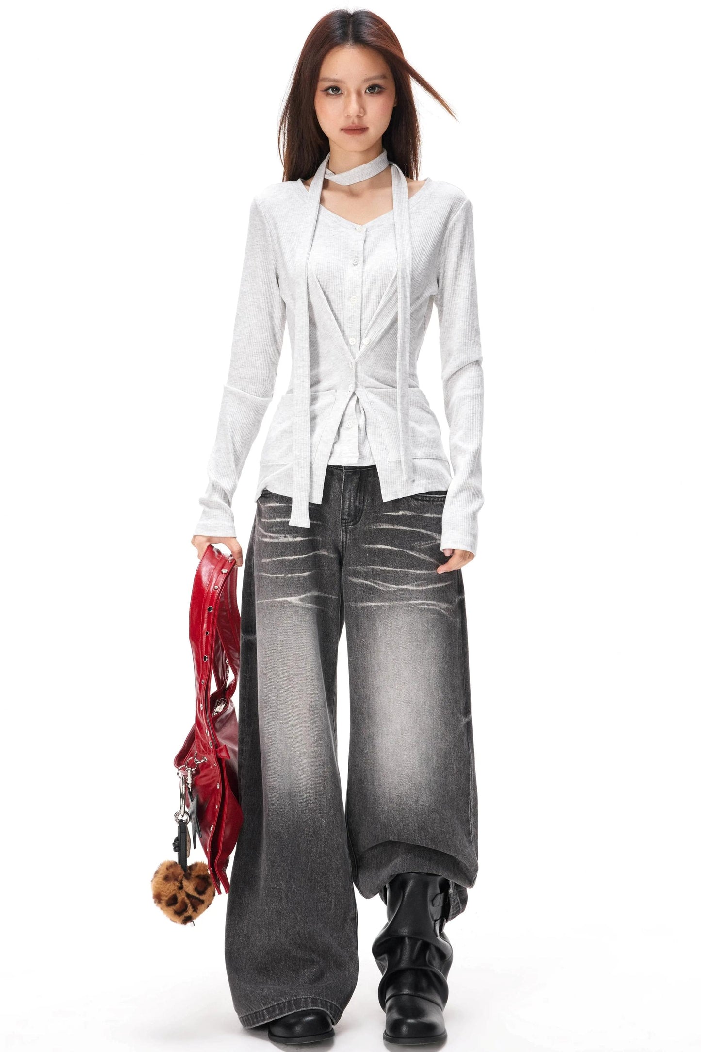 Fine Ribbed Knit Cardigan Top