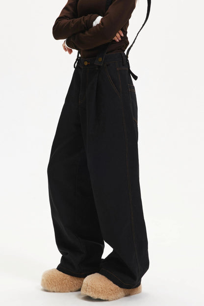 Retro Contrast Suspender Pants