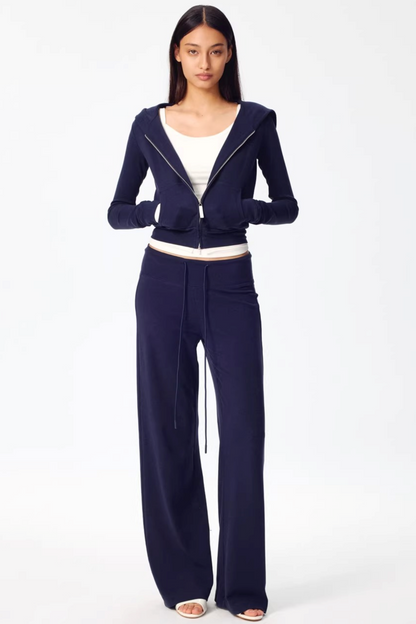 Color-Blocked Zipper Sweatshirt Top Set-Up