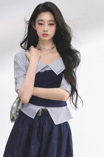 Gray Sugar Striped Short-Sleeved Shirt