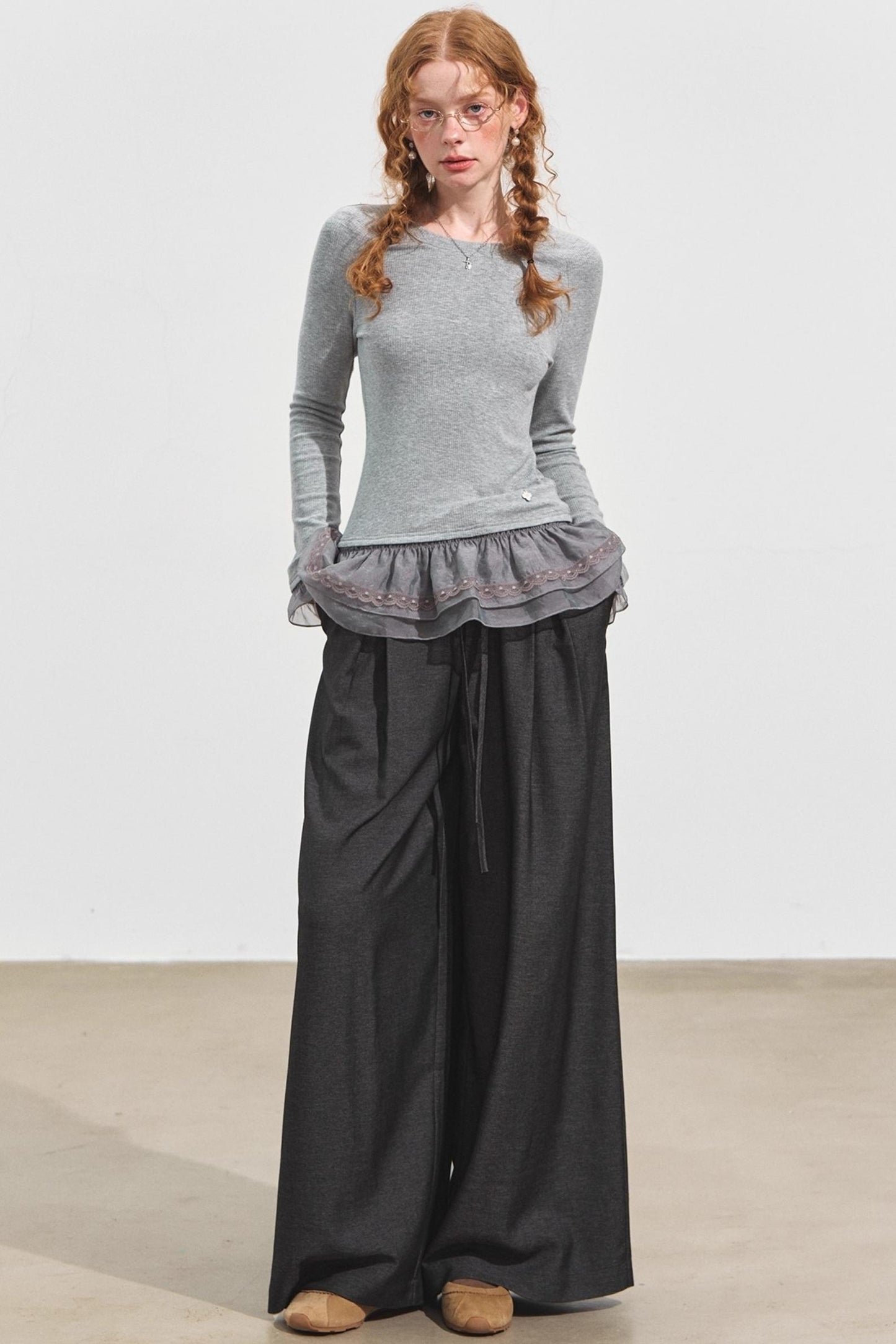 Double-Lace Raglan Sleeve Fleece Top