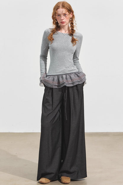 Double-Lace Raglan Sleeve Fleece Top