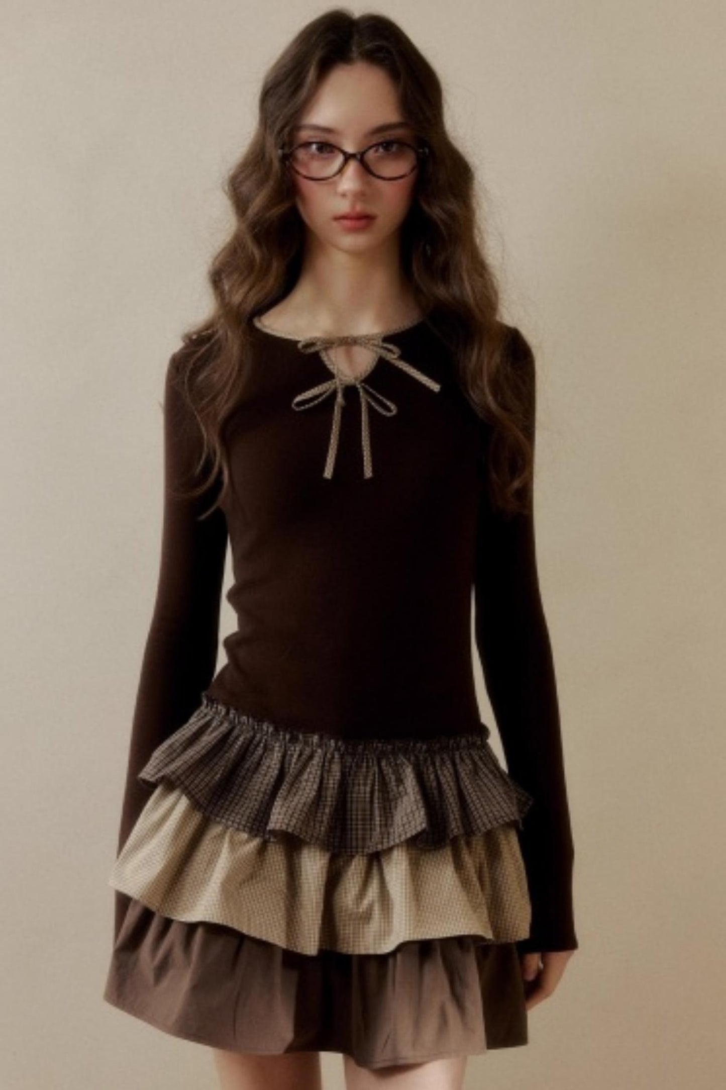 Retro Plaid Knit Tutu Skirt Dress