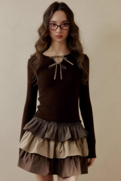 Retro Plaid Knit Tutu Skirt Dress