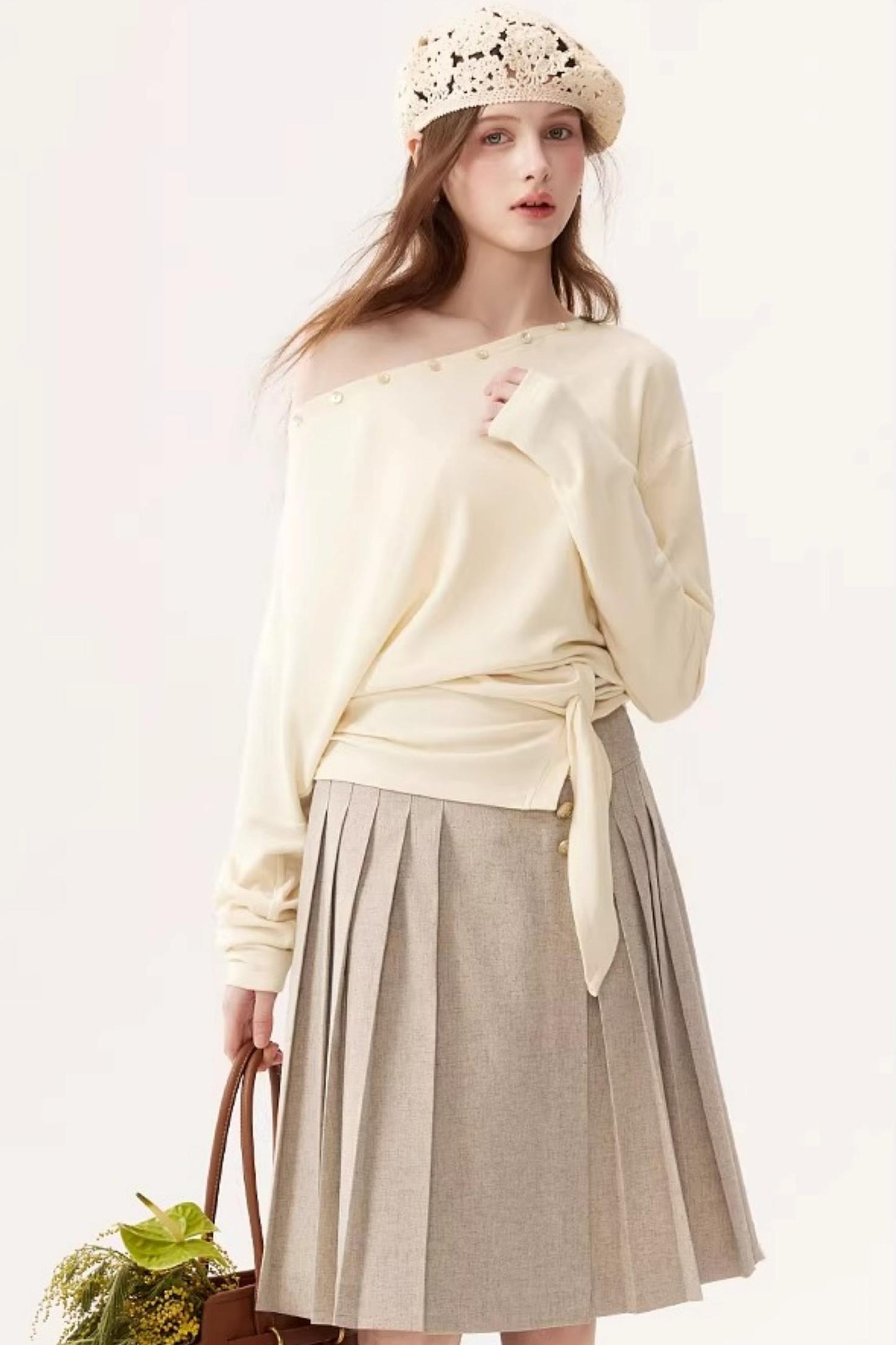 High-Waisted Pleated Midi Skirt