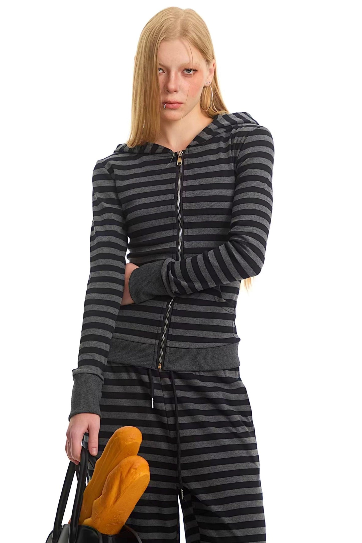 Retro Striped Hooded Top Set-Up