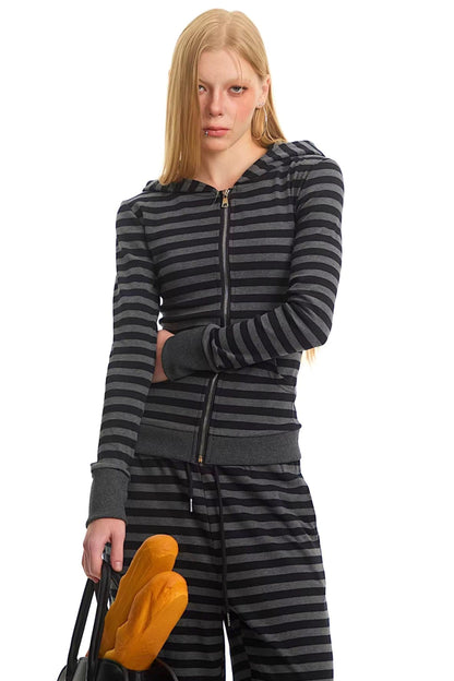 Retro Striped Hooded Top Set-Up