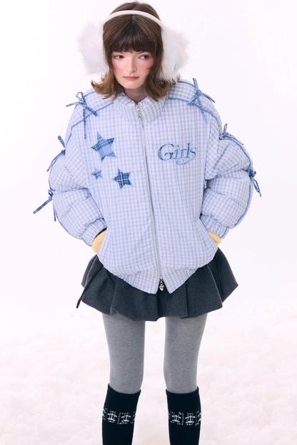 Blue Plaid Padded Jacket