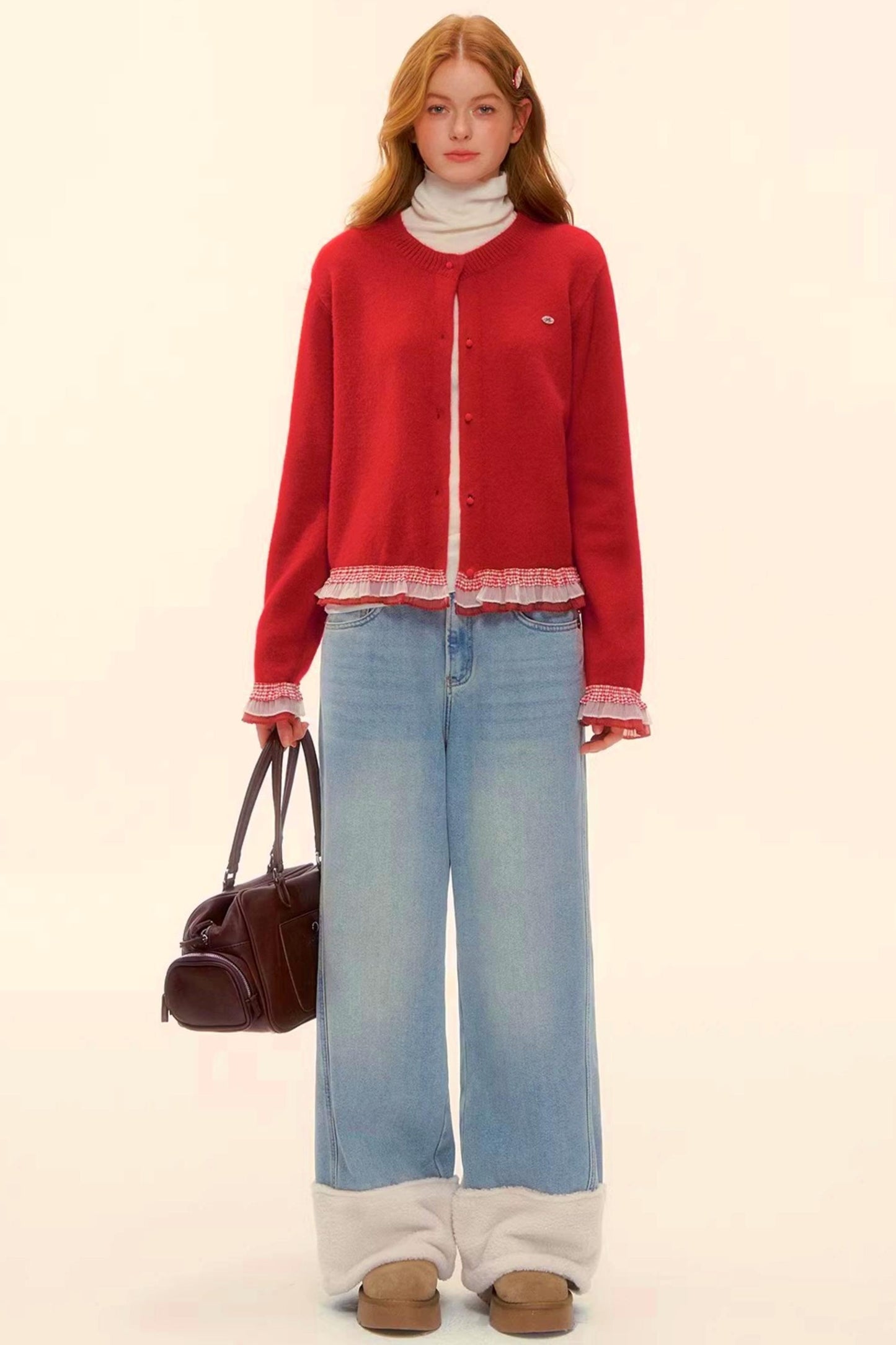 Wool Splicing Fleece-Lined Pants