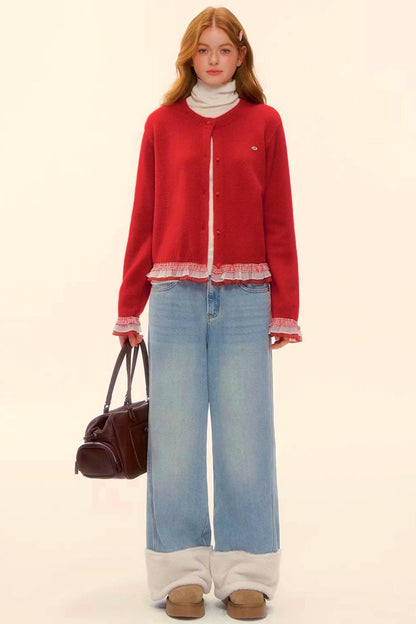 Wool Splicing Fleece-Lined Pants