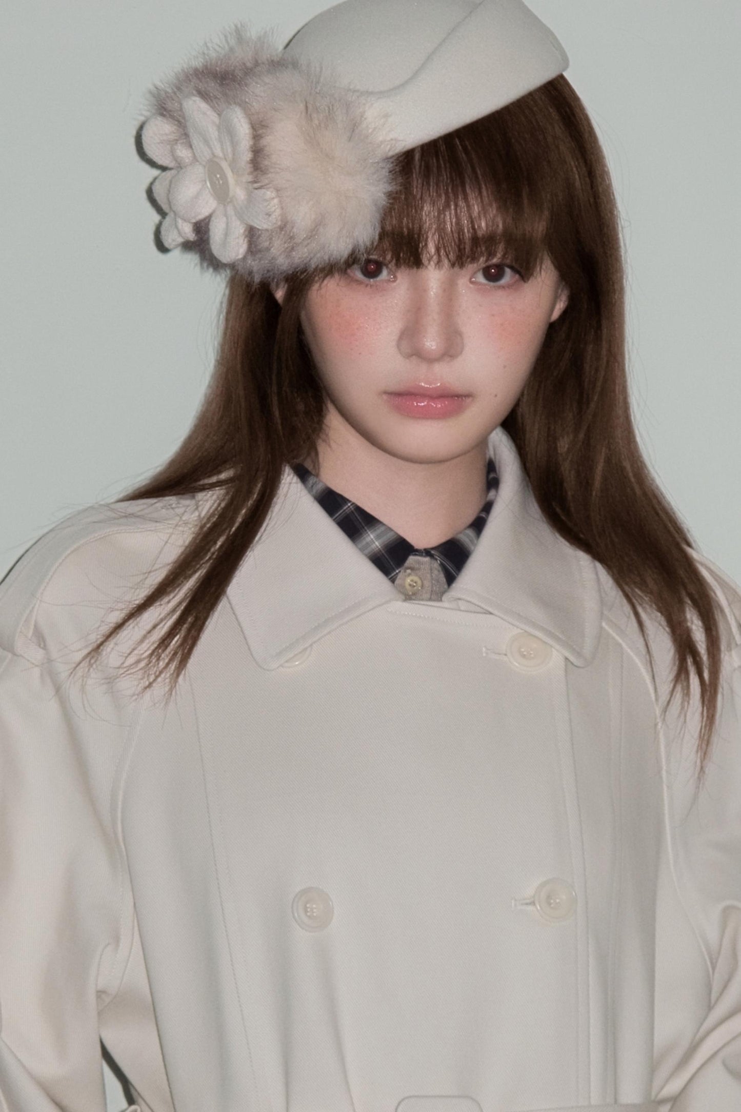 Creamy Hollow Flower Trench Coat