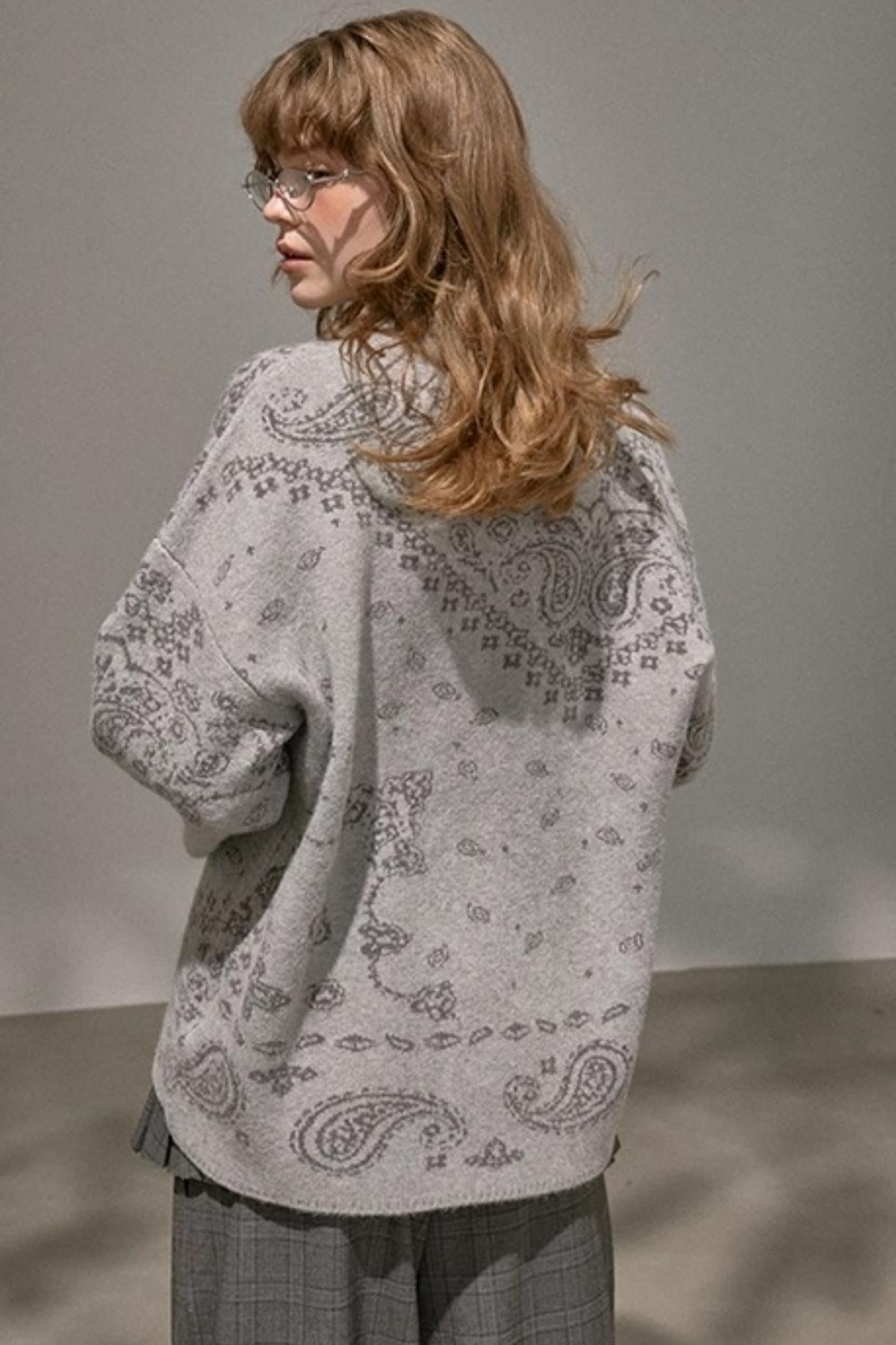 Cashew Flower V-Neck Premium Knit Cardigan