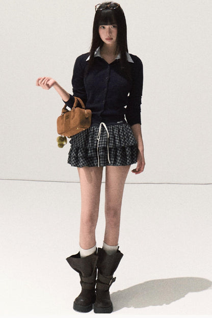 Shrine Plaid Woolen Cake A-Line Skirt