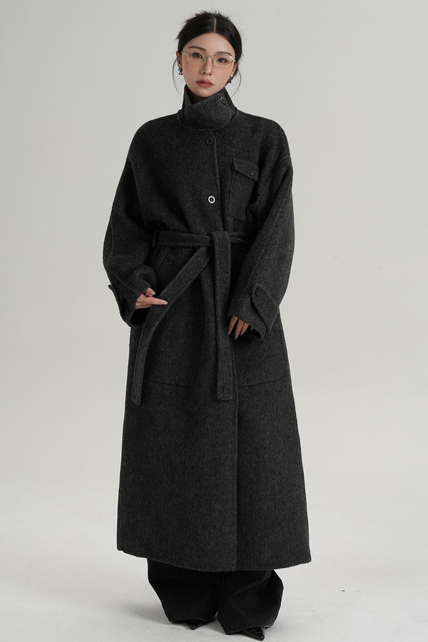 Temperament Design Color-Blocking Woolen Coat
