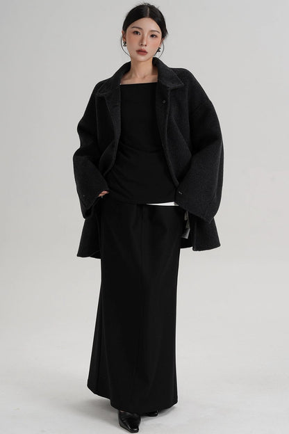 Stand-Up Collar Loose Sleeve Wool Jacket