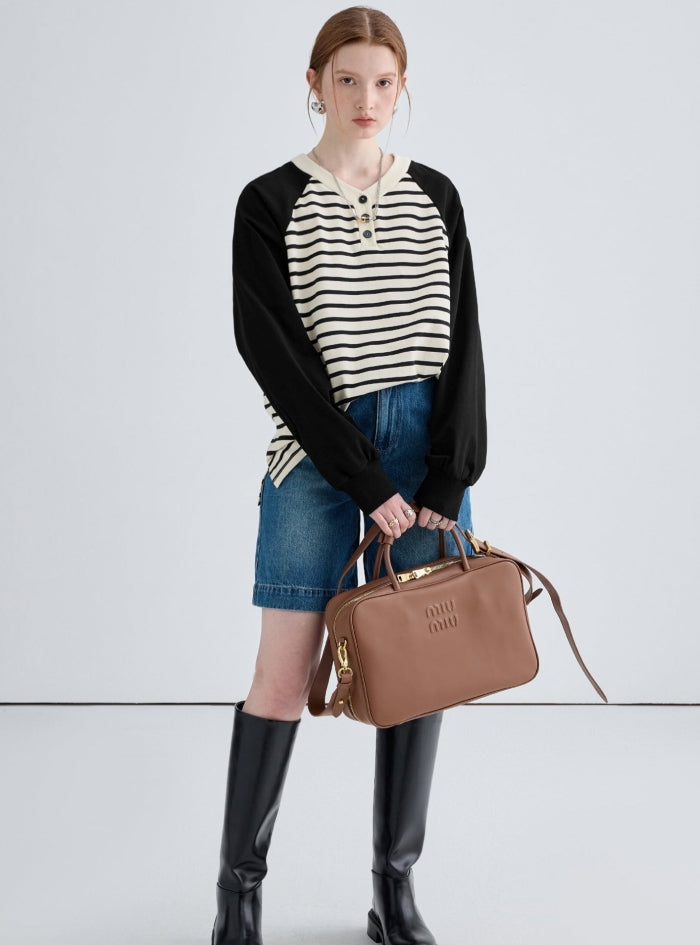 Color-blocked Raglan Striped Sweatshirt