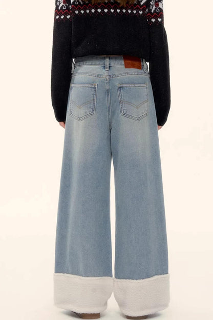 Fleece-Lined Wool Spliced Jeans