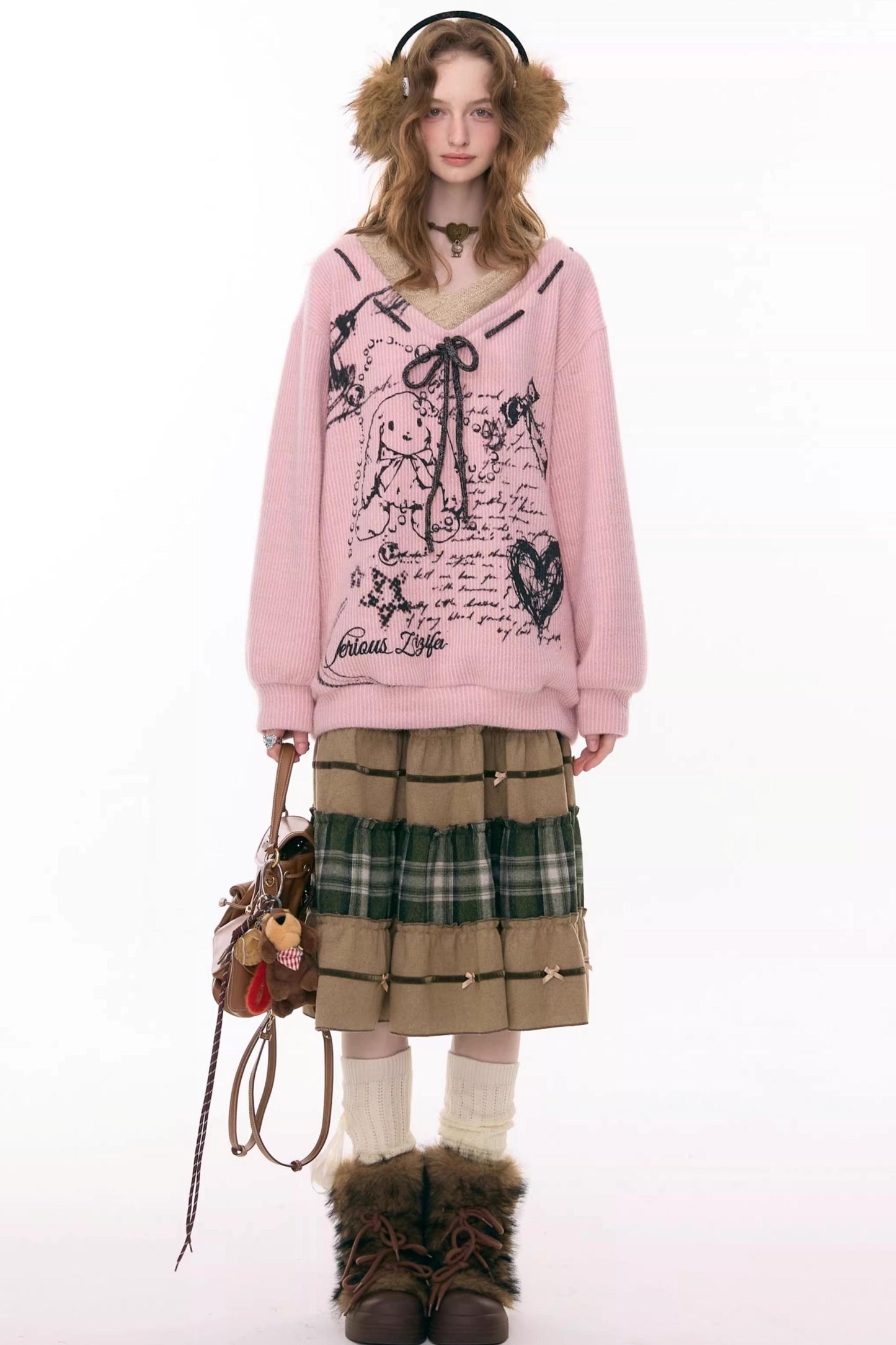 Patchwork Plaid Mid-Length Skirt