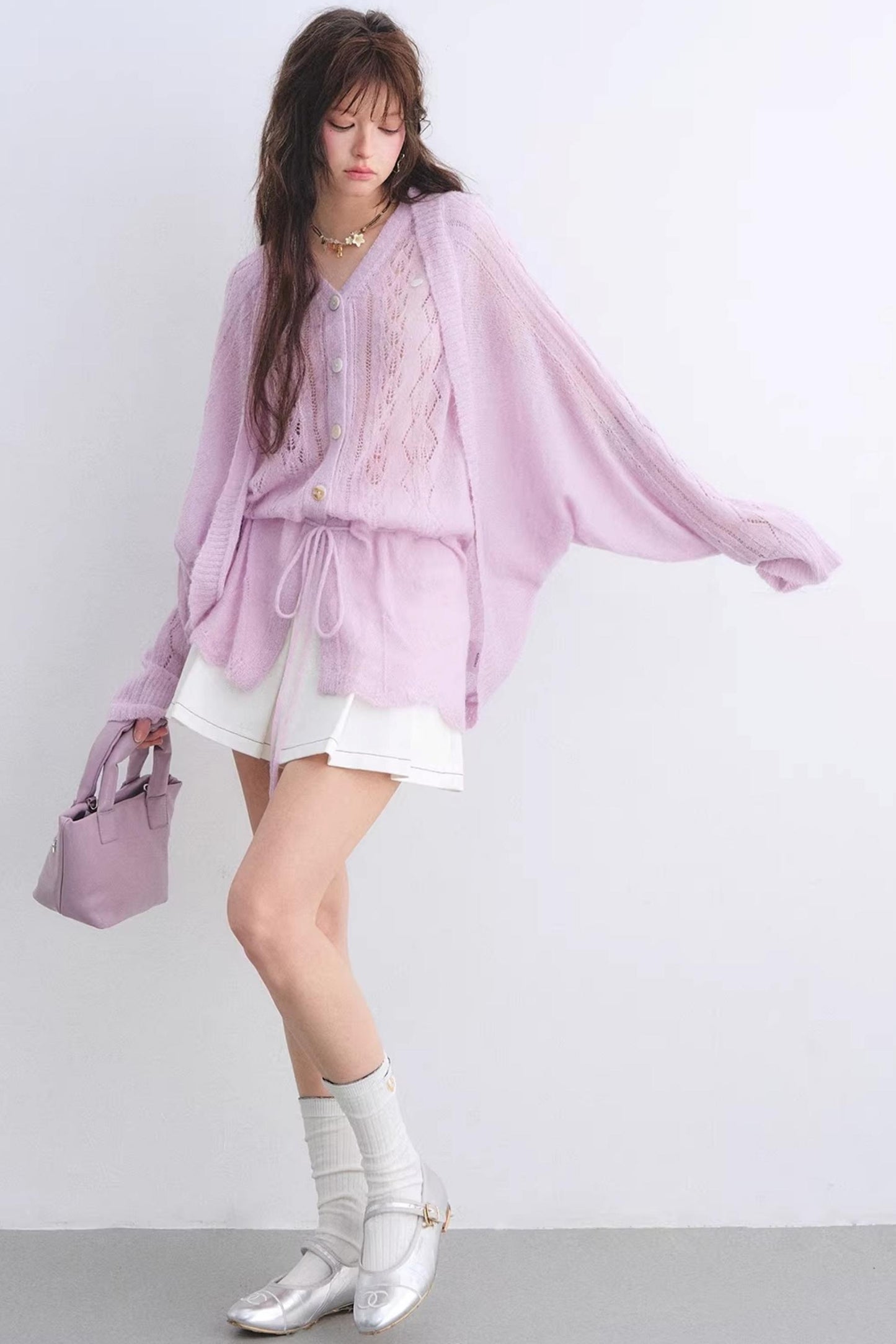 Mohair Purple Cut-Out Cardigan Set-Up