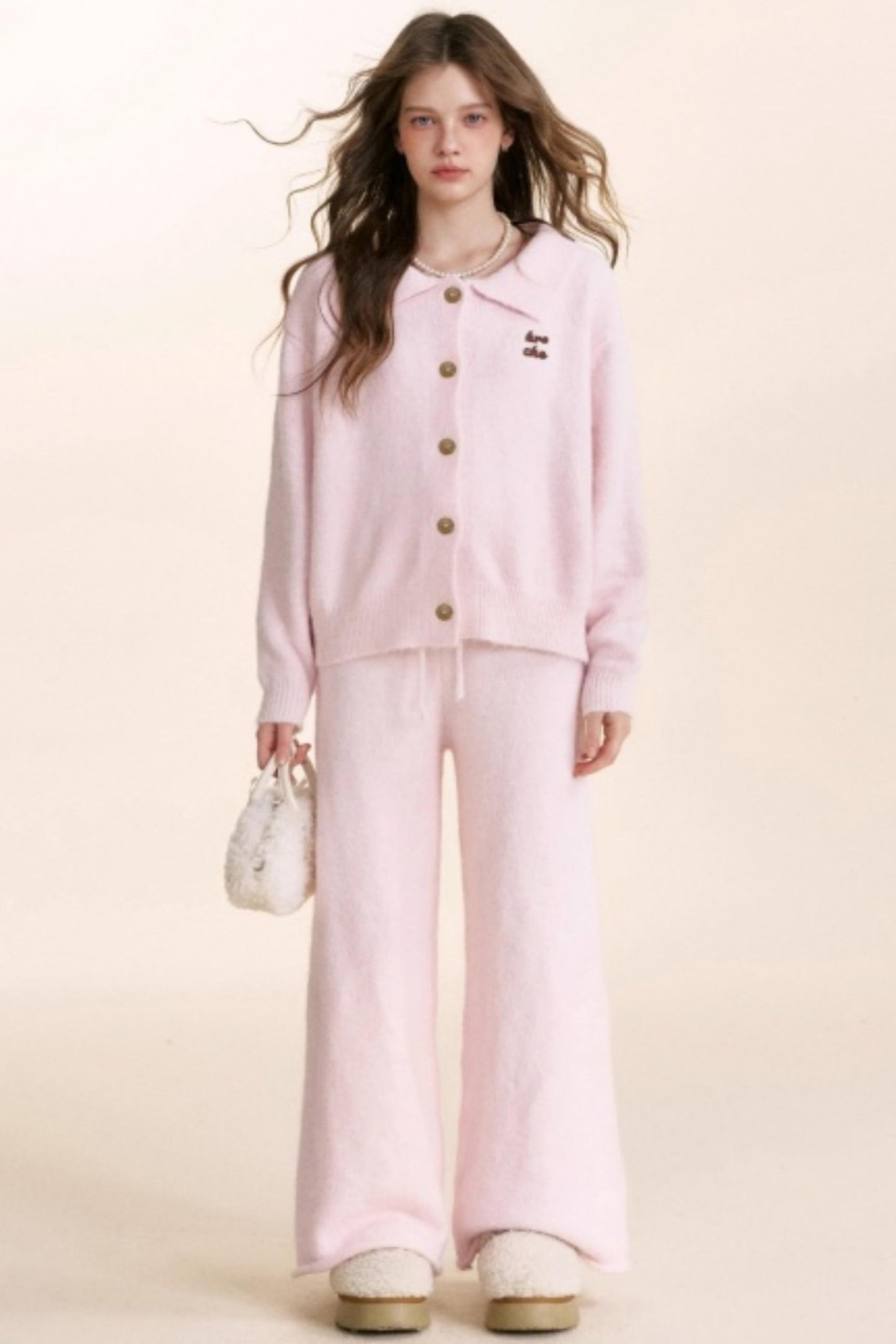 Velvet Contrast Lapel Cardigan Set-Up