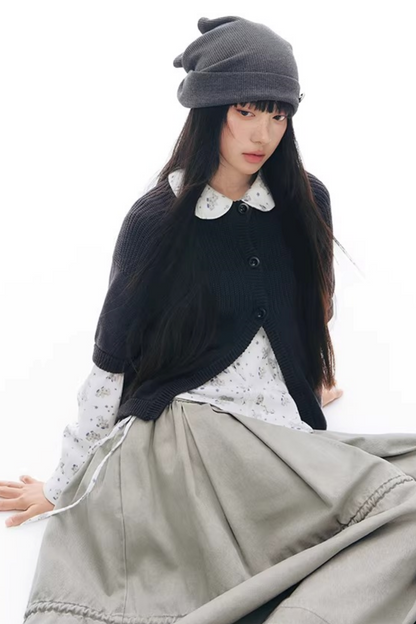와플 니트 버튼 모자