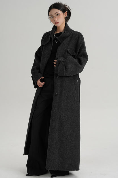 Temperament Design Color-Blocking Woolen Coat