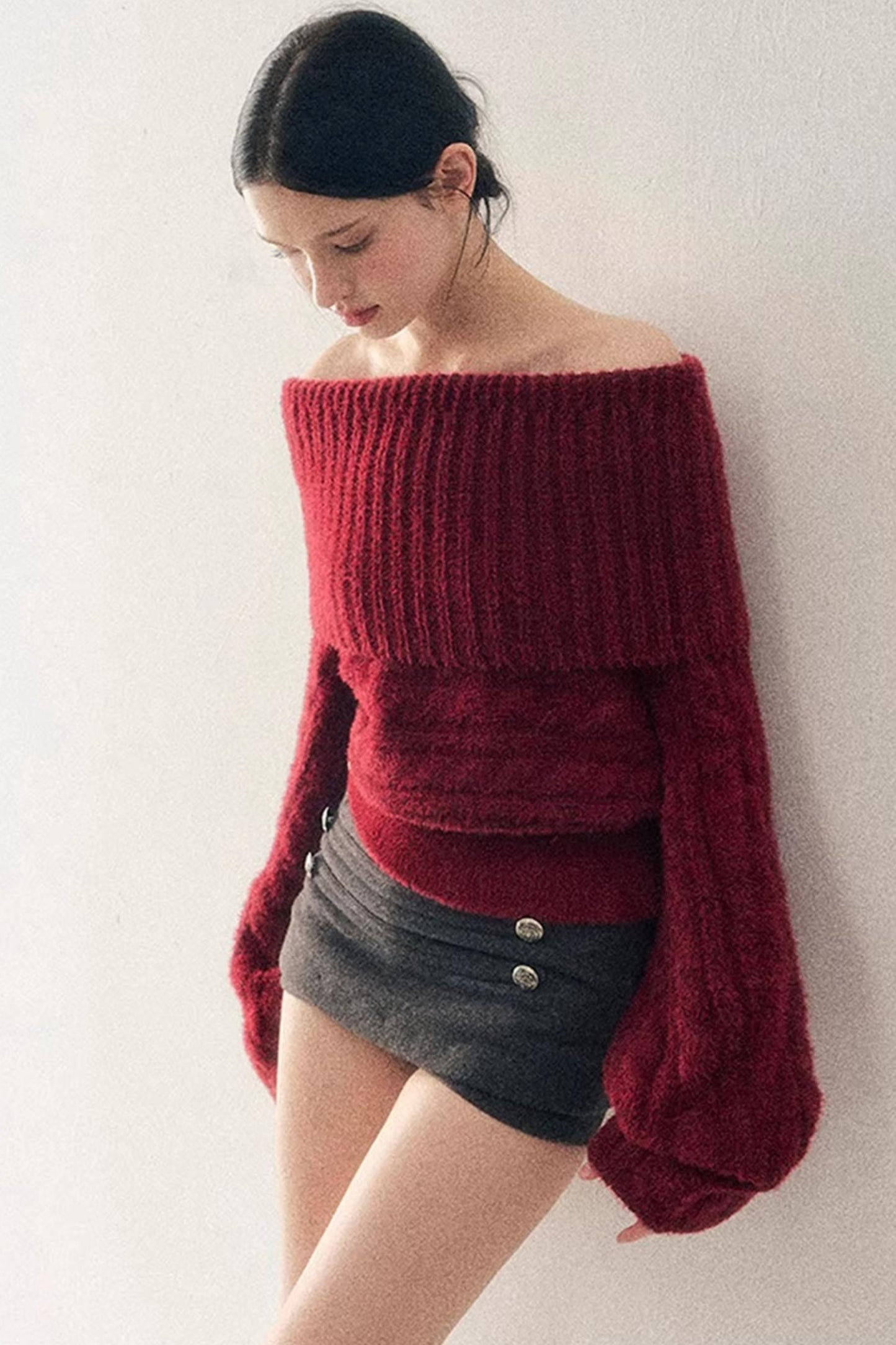 Off-Shoulder Cable Knit Sweater