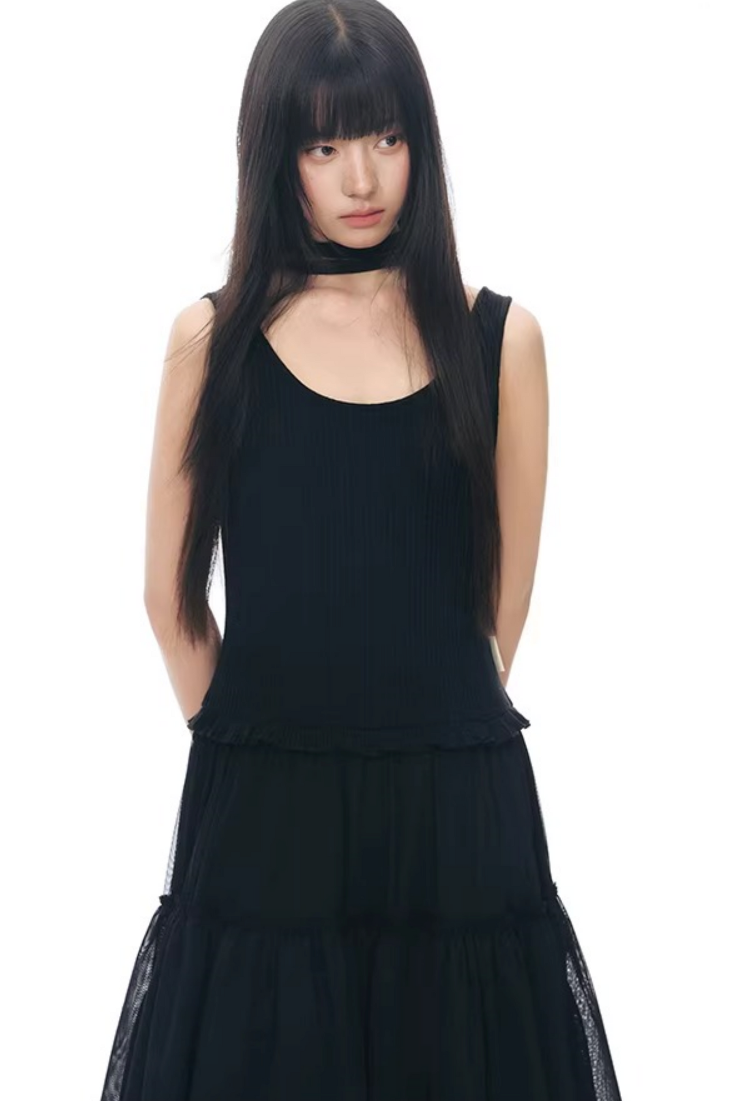 니트 패치워크 베스트 원피스