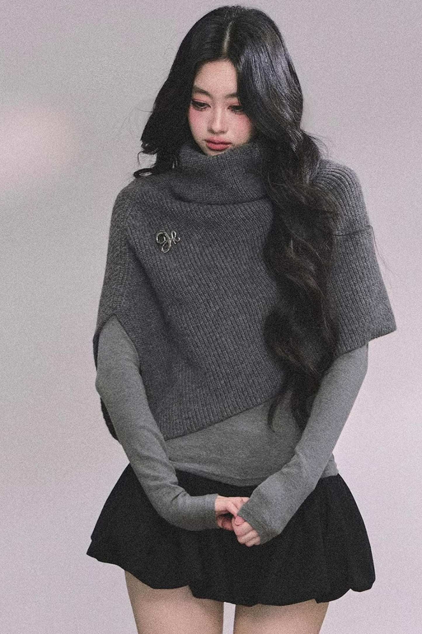 Maple Leaf Knit Sweater Cape Set-Up