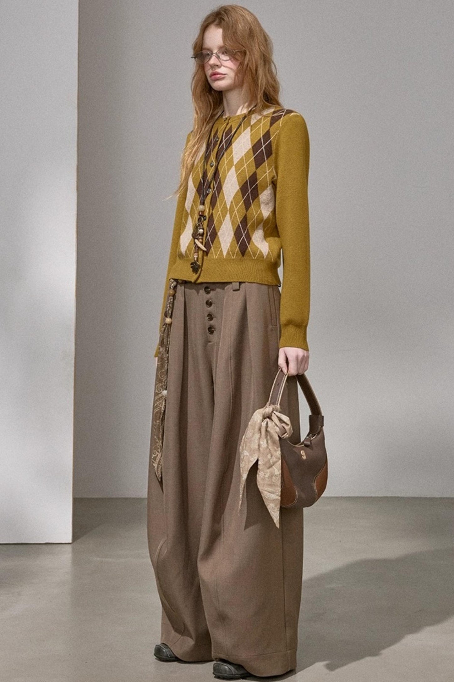 Retro Diamond-Pattern Knit Top