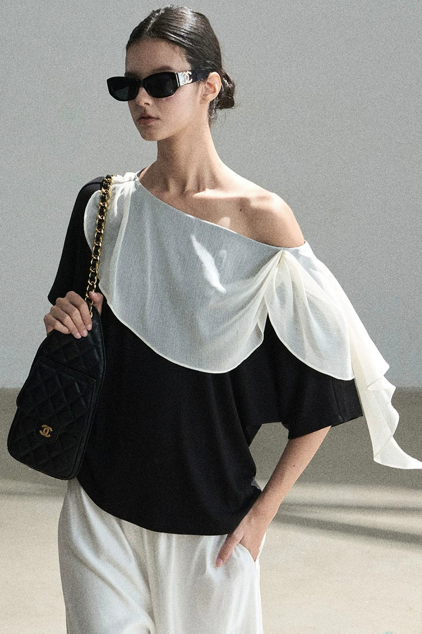 Black and White Off-Shoulder Top