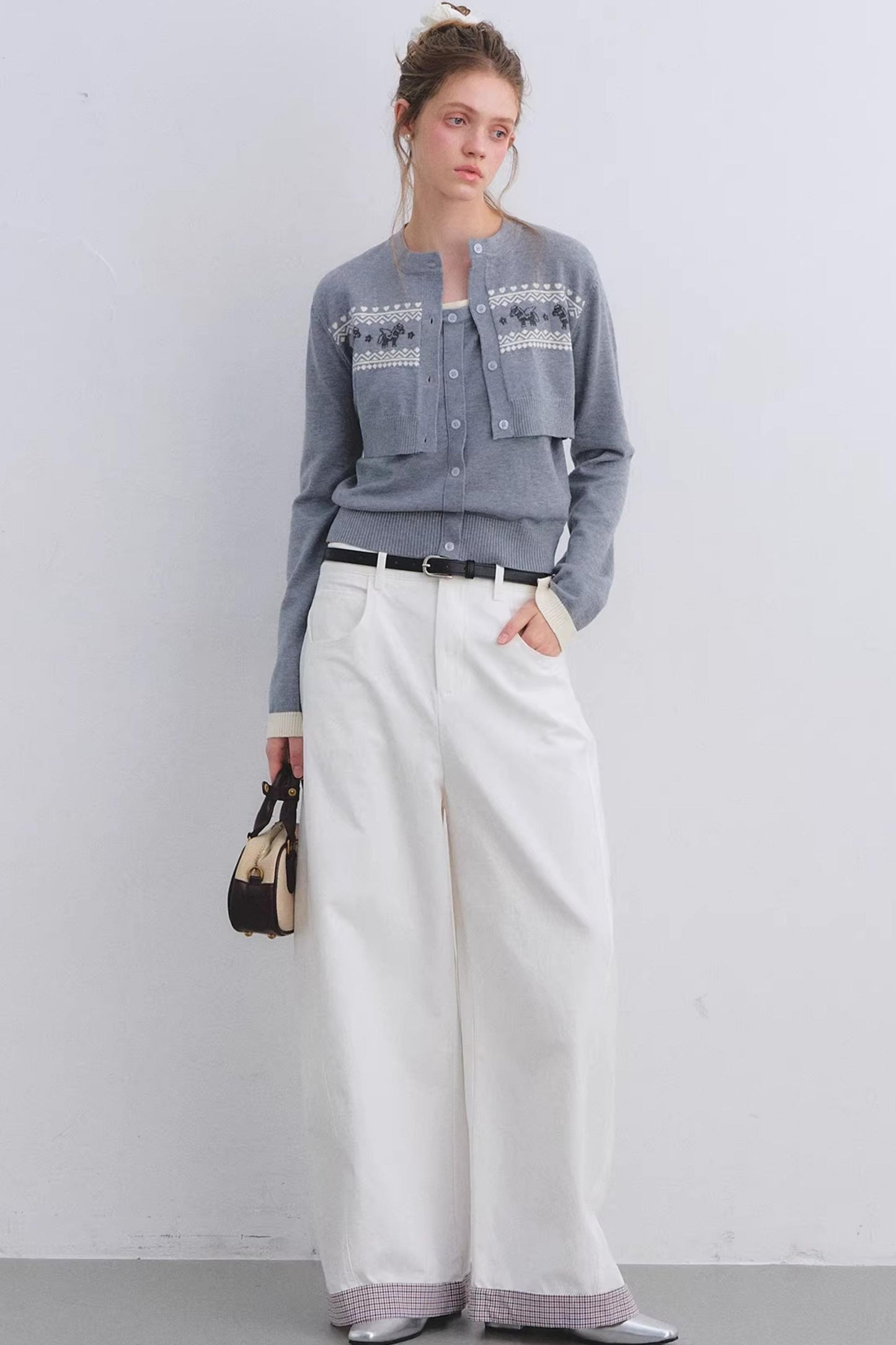 Gray Wool Cardigan Set