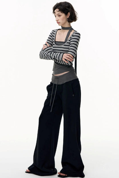 Drawstring Cotton Flared Sweatshirt Slacks